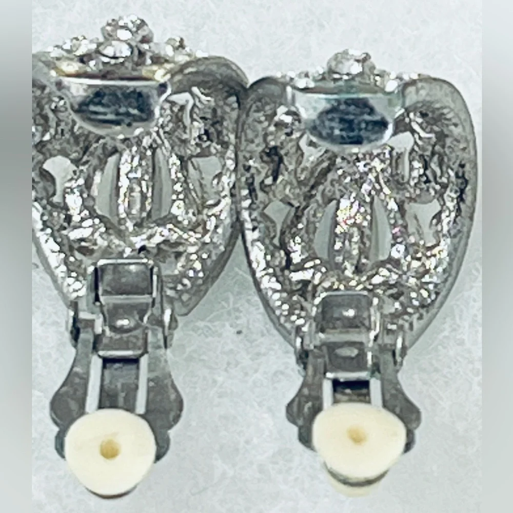 1990s KJL Kenneth J Lane CLIP silver & crystals earrings AS IS - Picture 7 of 8